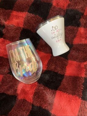 Bridal Holographic Stemless Wine Glass & White Tumbler Set - "I'm the Bride"